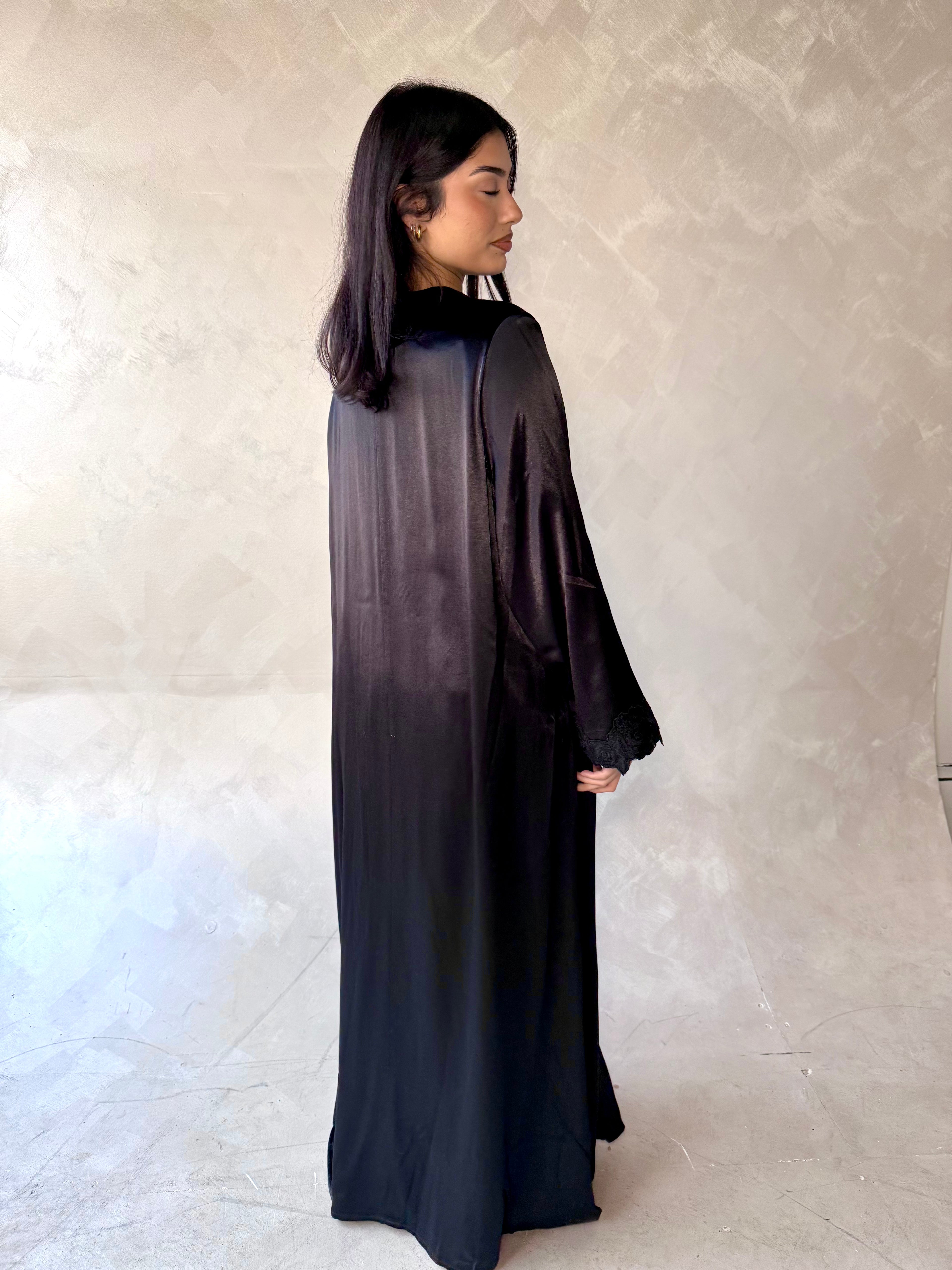 Floral Lace Abaya Black