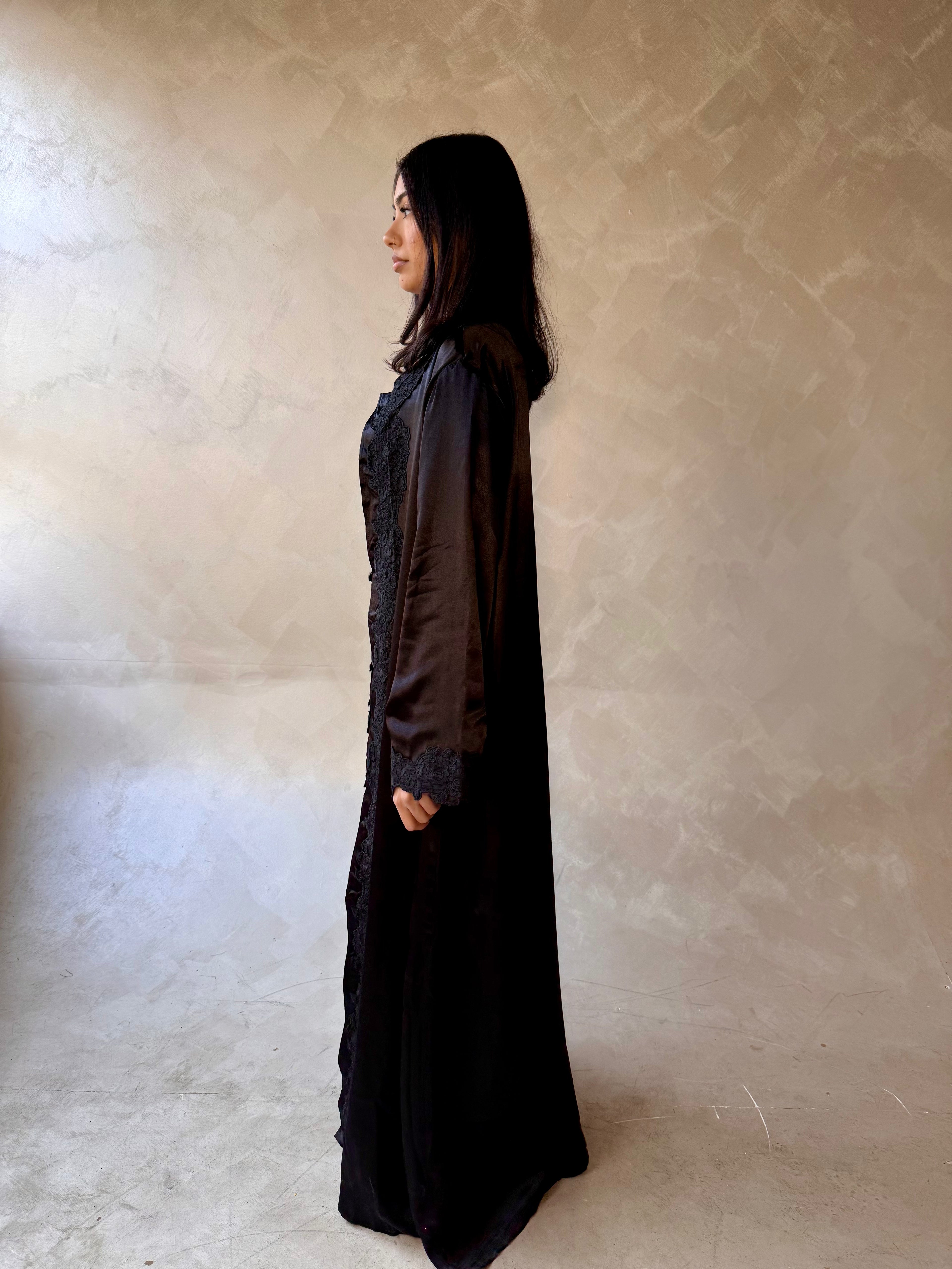 Floral Lace Abaya Black