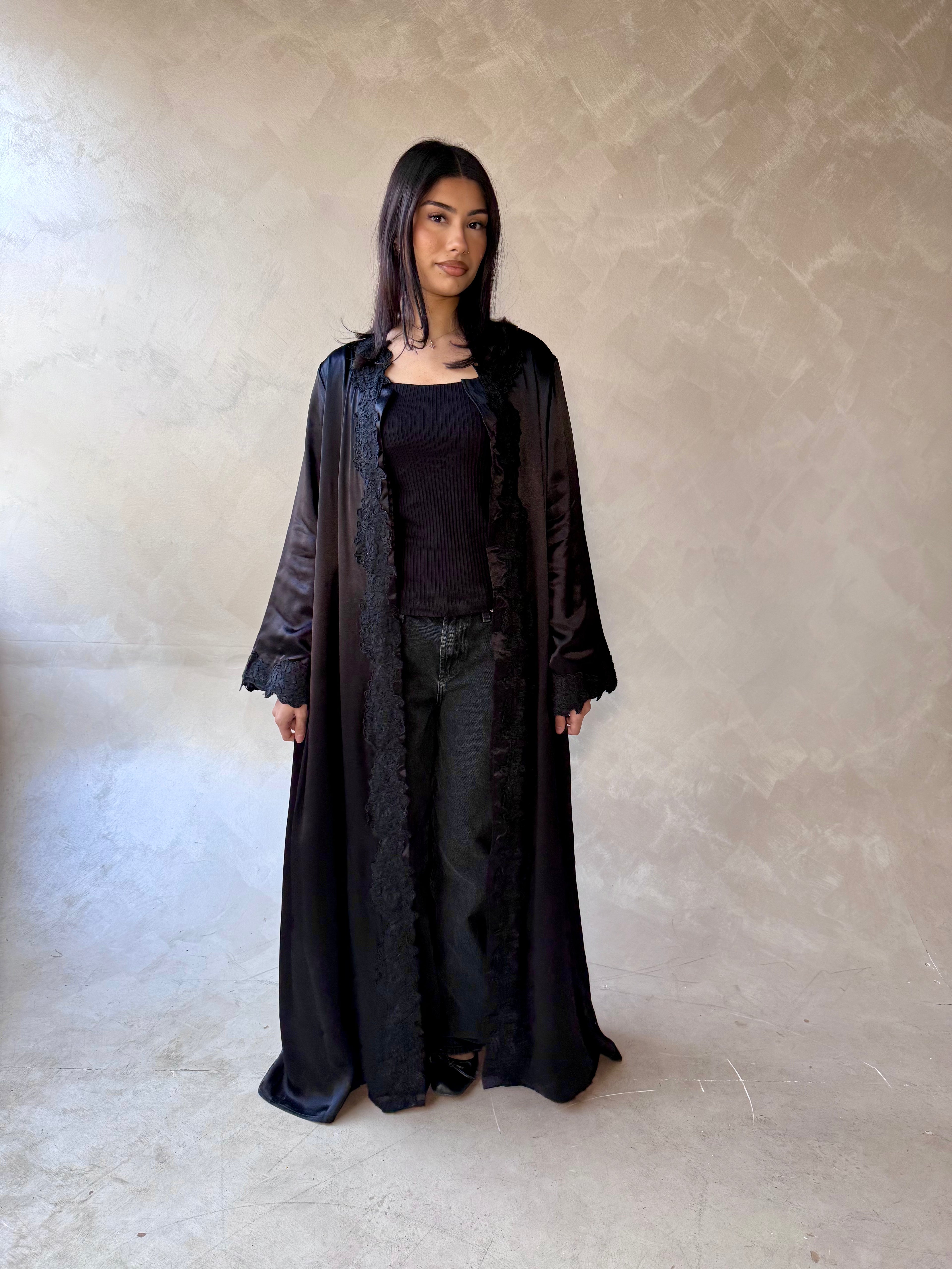 Floral Lace Abaya Black