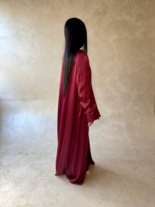 Floral Lace Abaya Plum Red