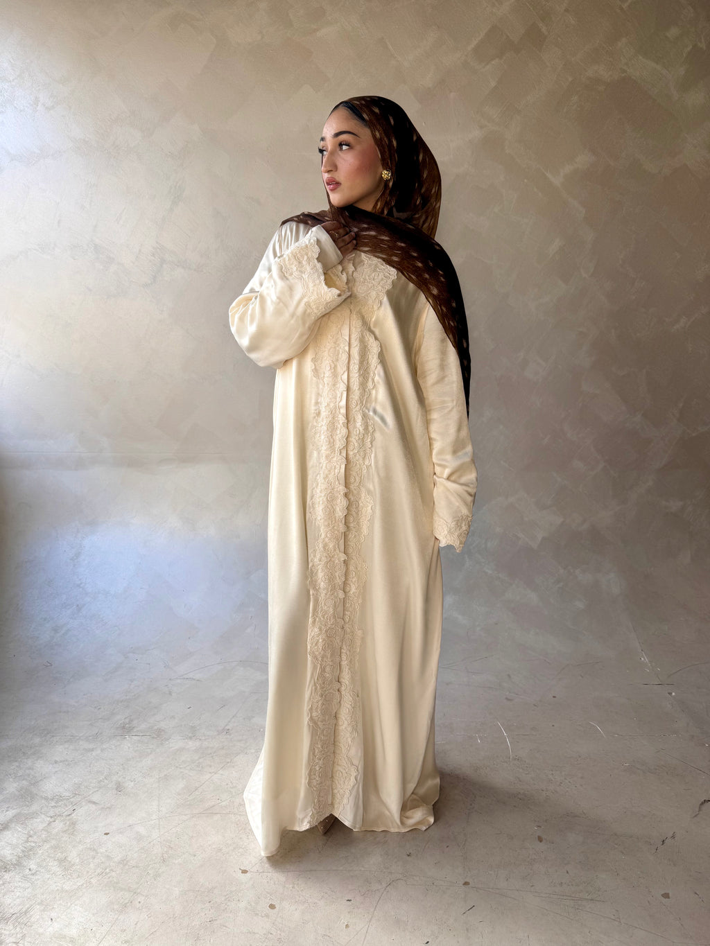 Floral Lace Abaya White