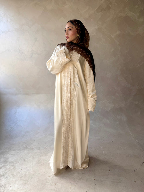 Floral Lace Abaya White