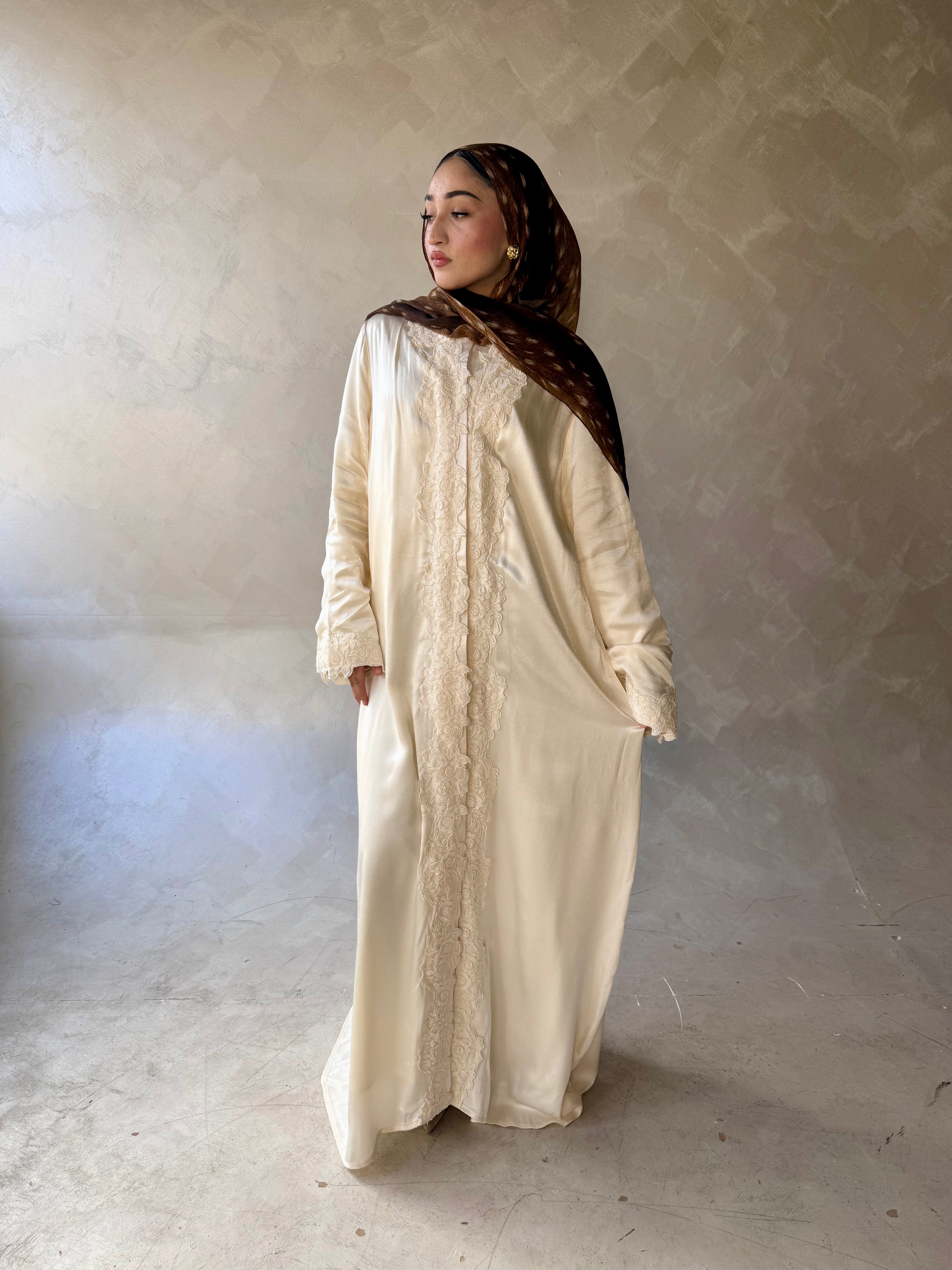 Floral Lace Abaya White