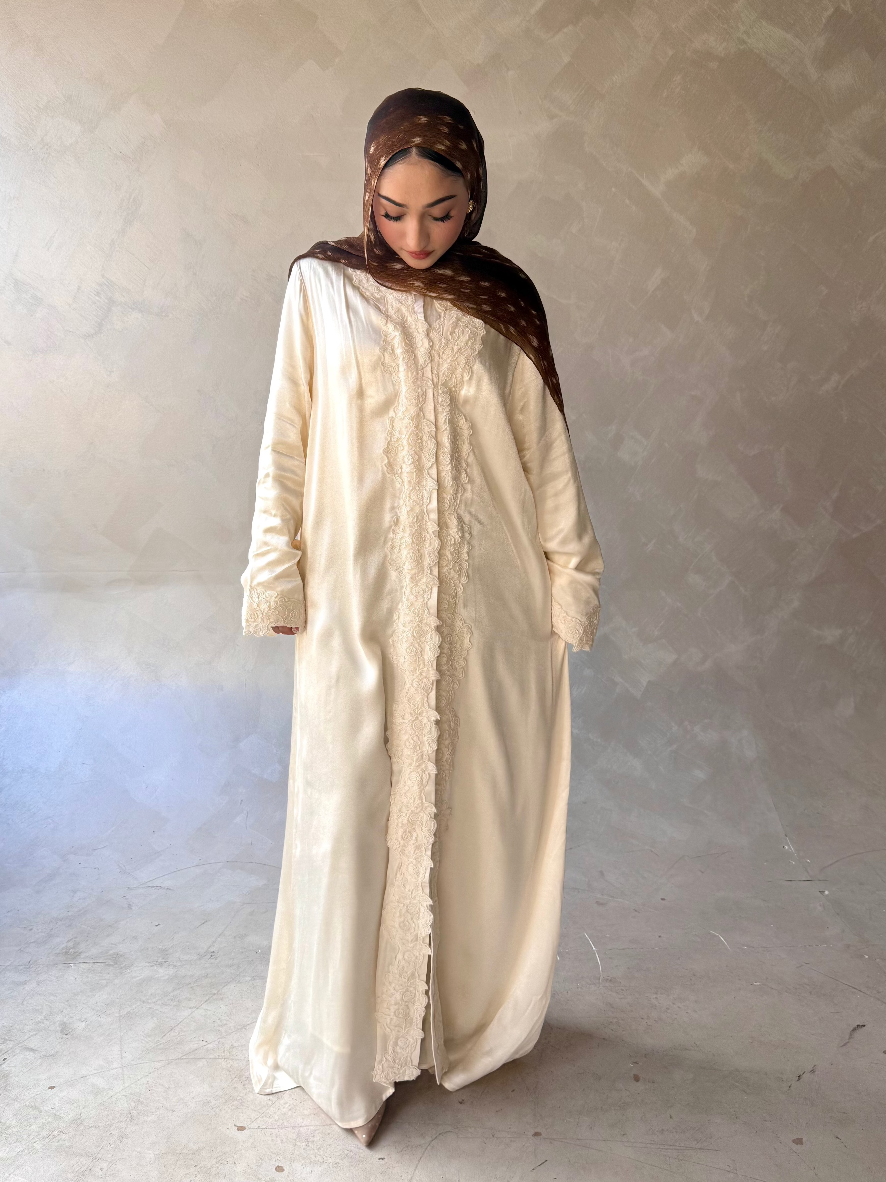 Floral Lace Abaya White