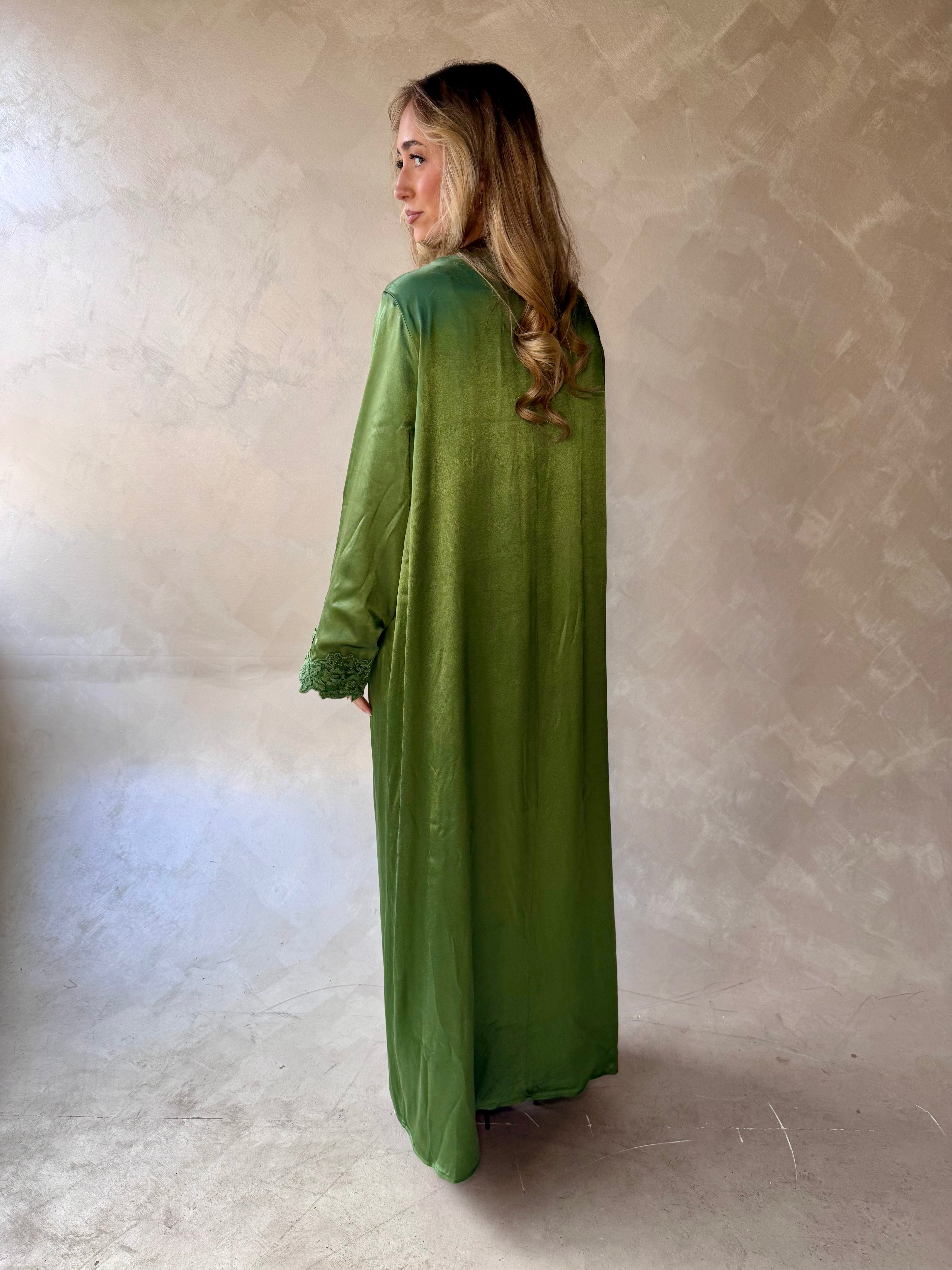 Floral Lace Abaya Olive Green