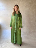 Floral Lace Abaya Olive Green