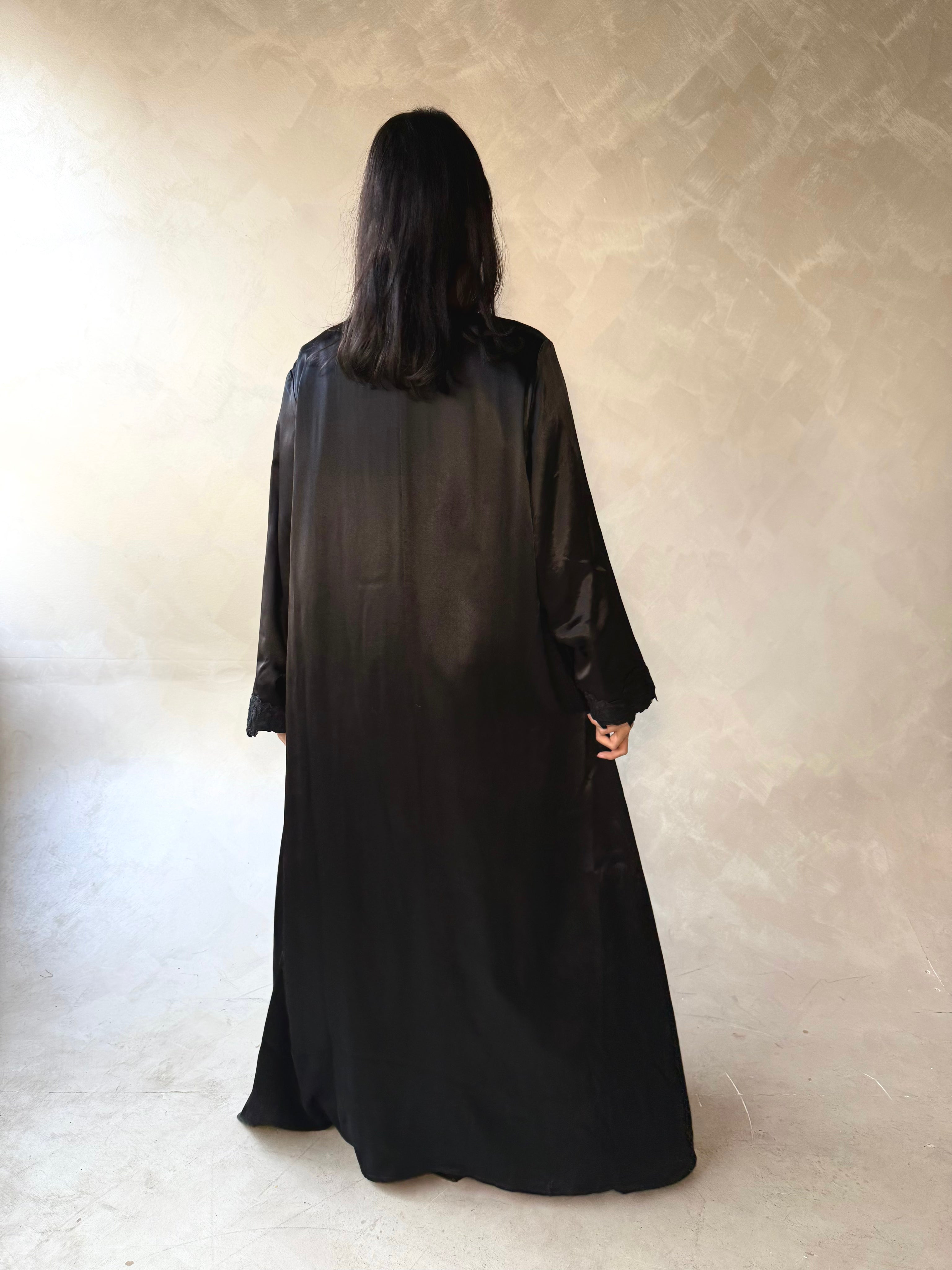 Floral Lace Abaya Black